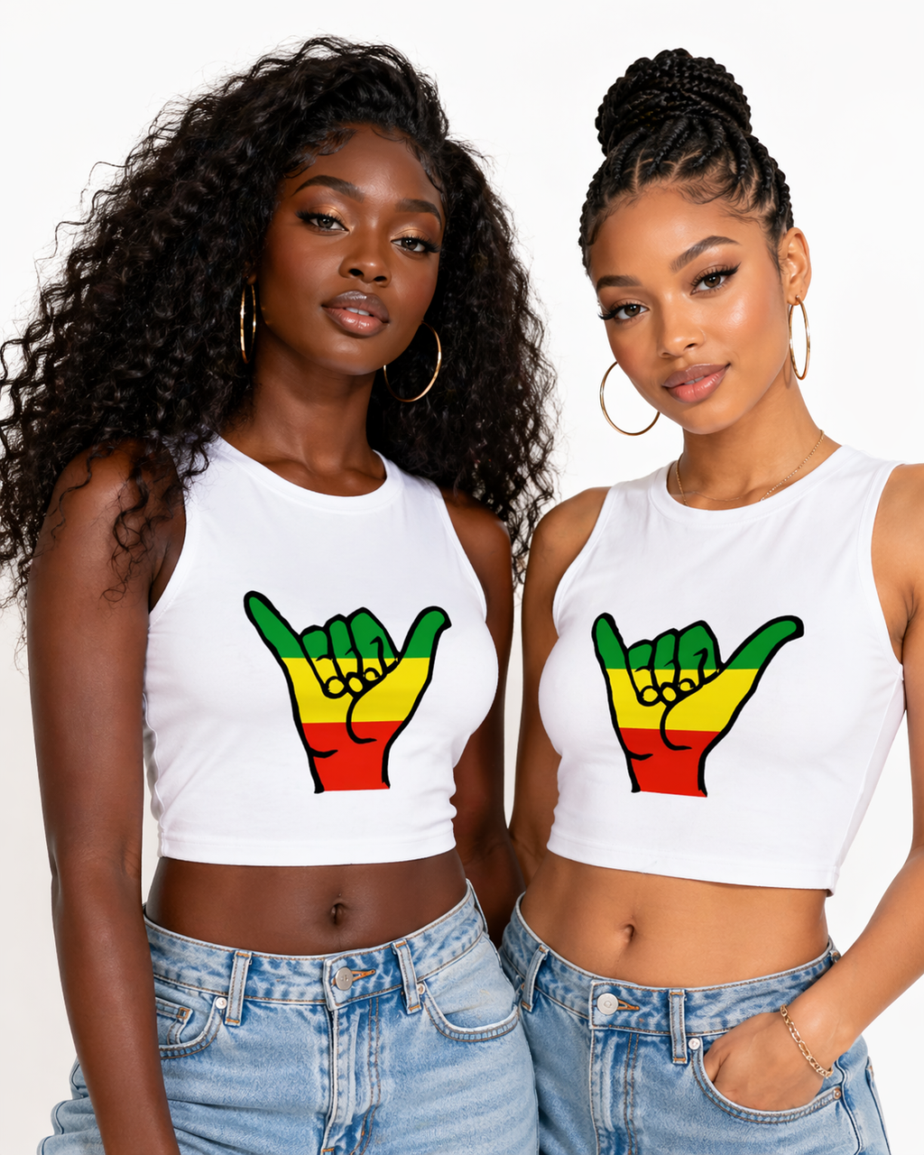 Two black woman wearing peave Jamaica Shirt