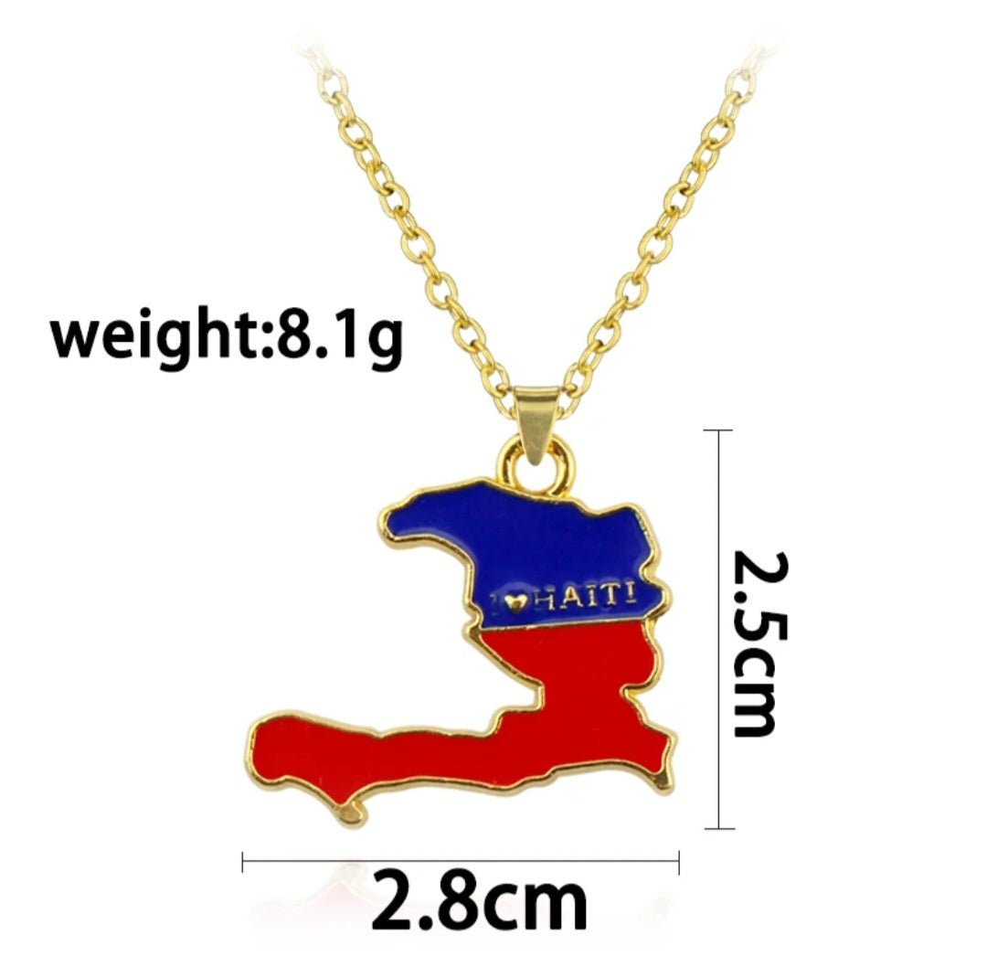 I Love Haiti Small Flag Pendant Gold Necklace