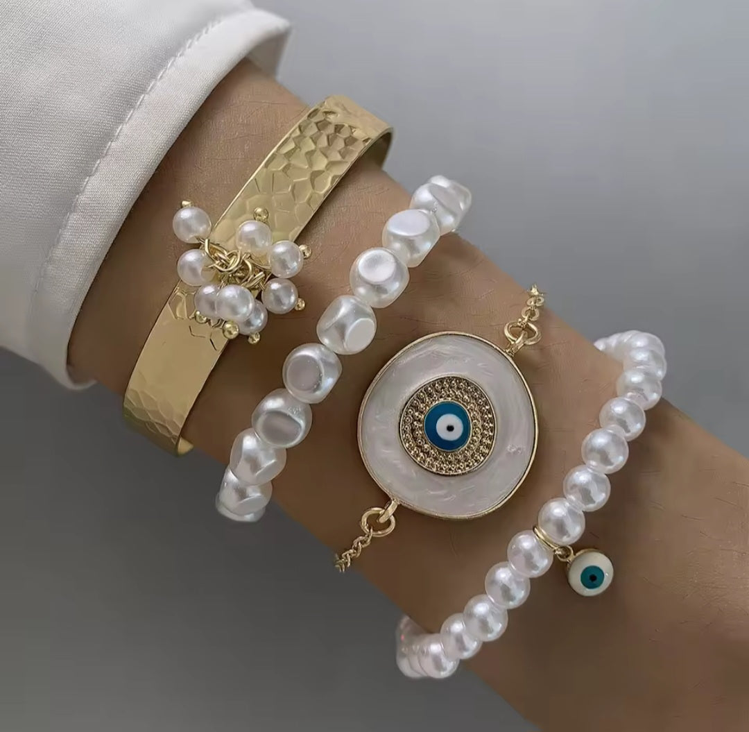 White Evil Eye Vintage Bracelet Set