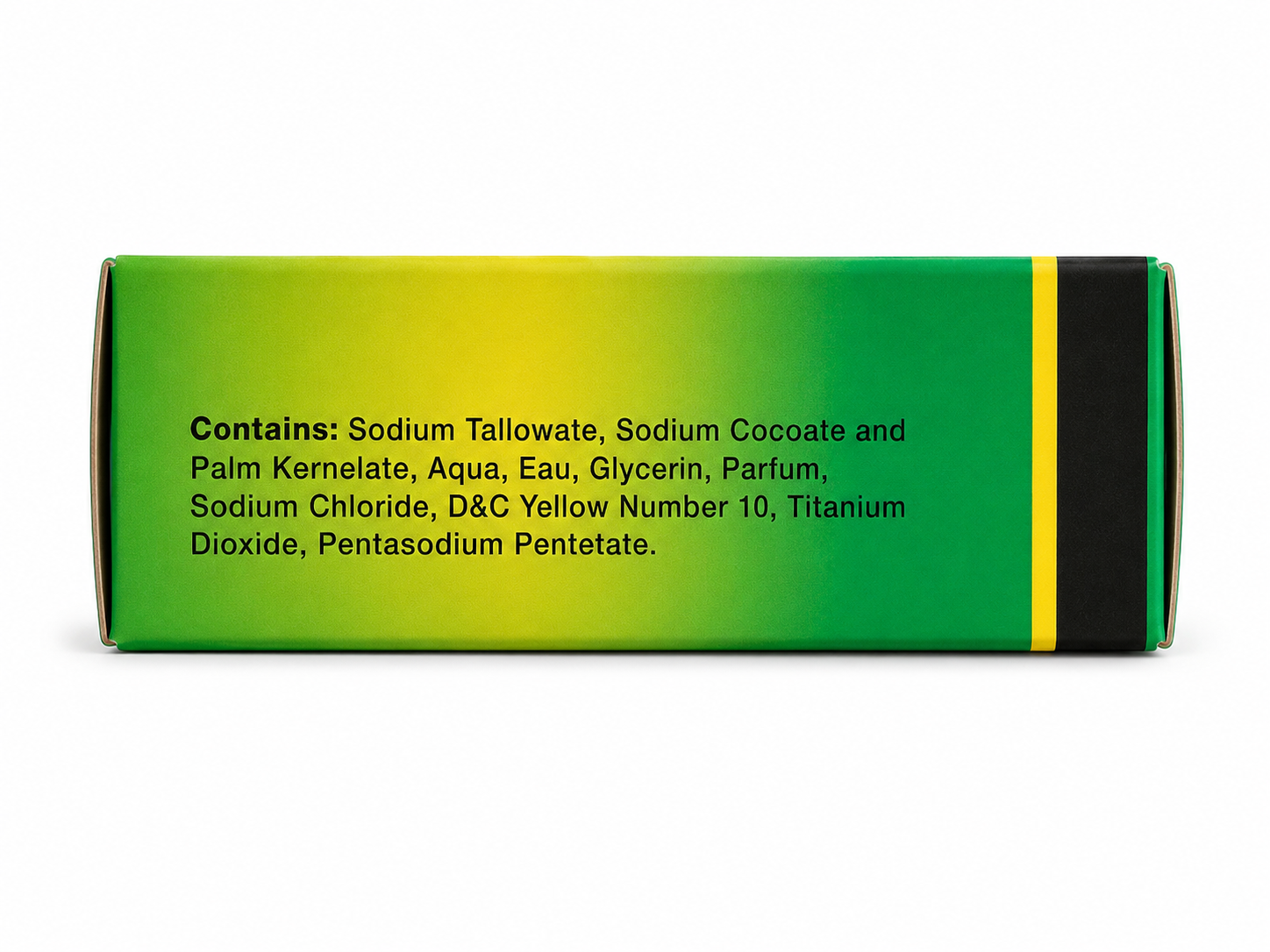 A green and yellow box with black text listing ingredients, shown against a plain white background.