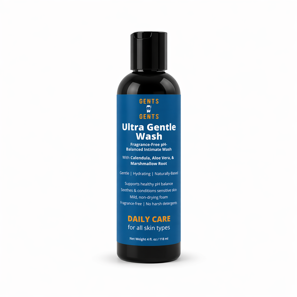 Bottle of Gents Ultra Gentle Wash on a white background