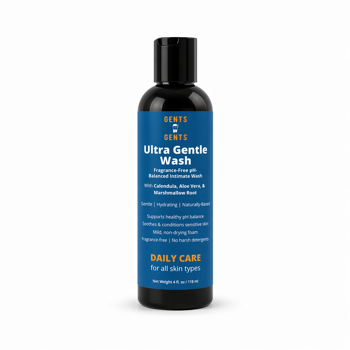 Bottle of Gents Ultra Gentle Wash on a white background