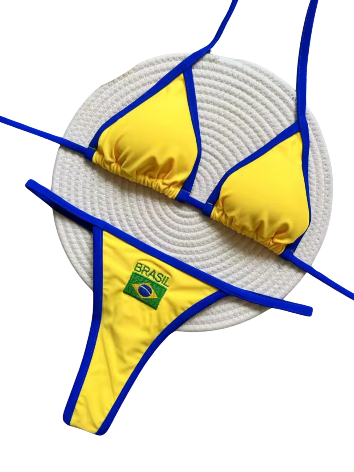 Brazilian G-String Thong Bikini Swimsuit Yellow & Blue