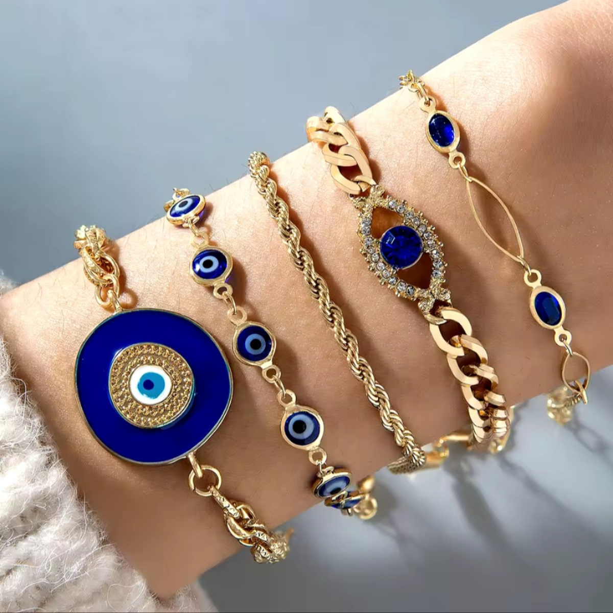 Blue Evil Eye Vintage Bracelet Set