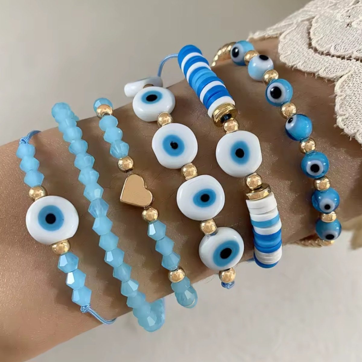 Baby Blue Evil Eye Vintage Bracelet Set