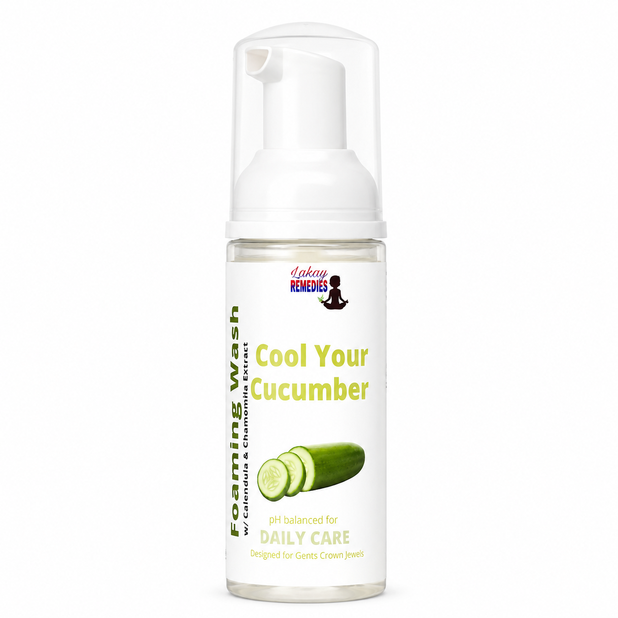 A bottle Intimate  WashCooling Foaming Wash with cucumber imagery on the label, set against a plain white background.
