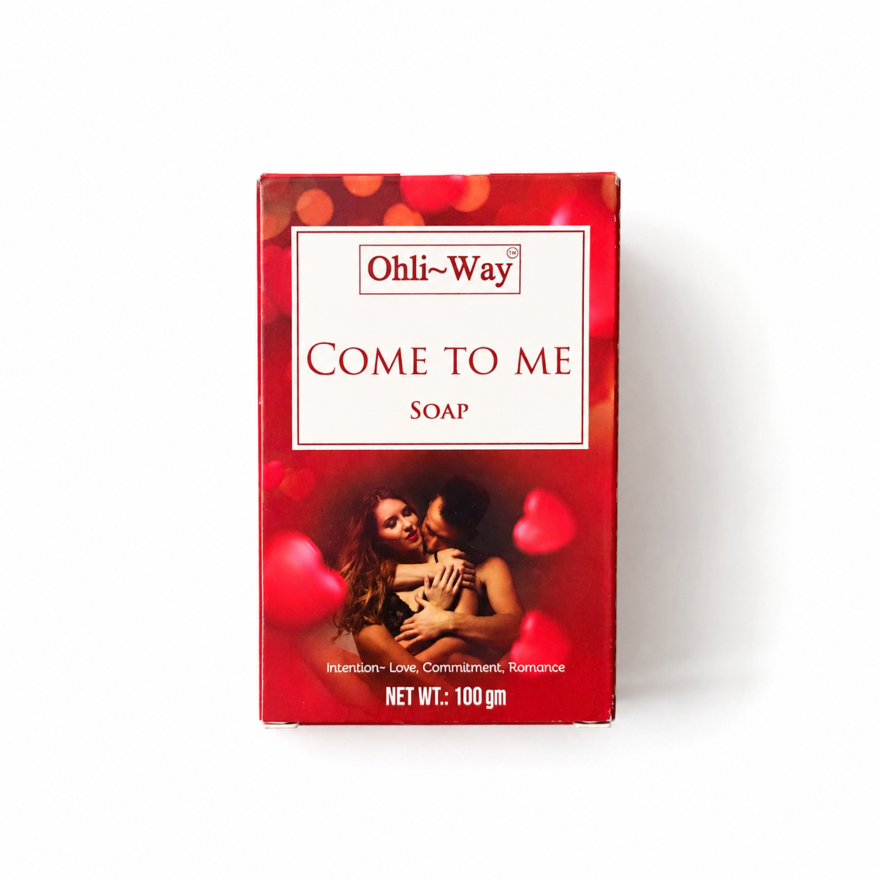 A red rectangular box of Ohli-Way 'Come to Me' Soap, featuring a white label with the brand name and a romantic couple illustration on a clean white background.