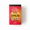 A rectangular box of Gambler Soap by Pastor Davis, featuring a red and orange gradient design with a marquee-style 'Gambler' logo and illustrations of dice, cards, and coins, set against a plain white background.