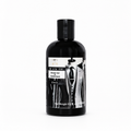 A black plastic bottle of Gent's of Gent's Black Tie Shower Gel & Bubble Bath 2-in-1, featuring a black cap and a label with a black-and-white graphic of men in suits, set against a plain white background.