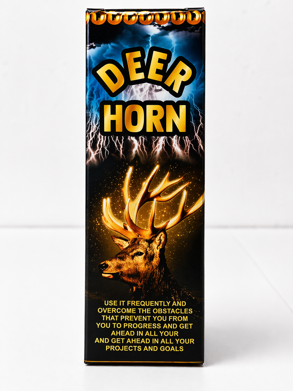 Box of deer horn with a deer head and antlers on a dark background