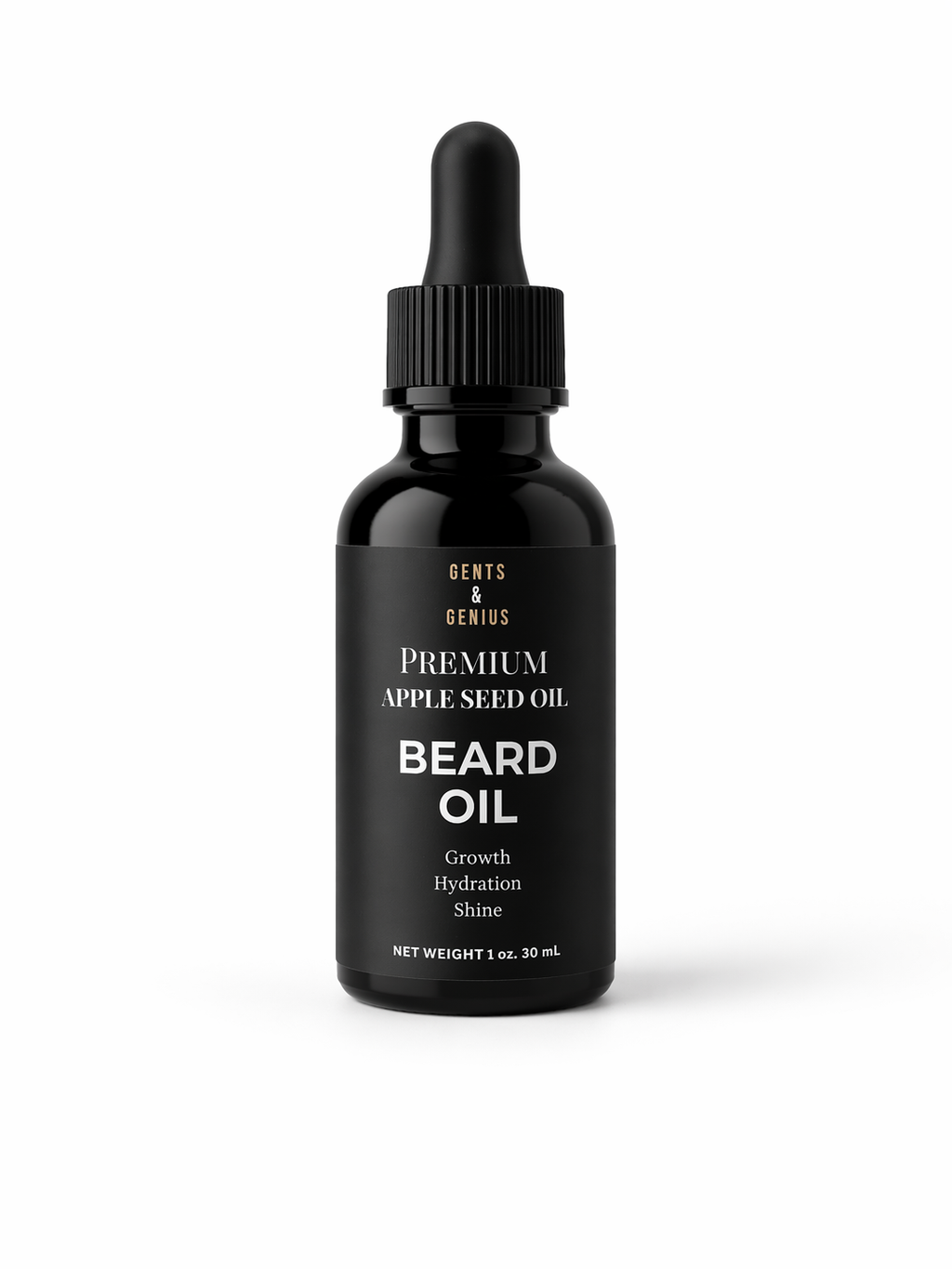 Black beard oil bottle with dropper on a white background