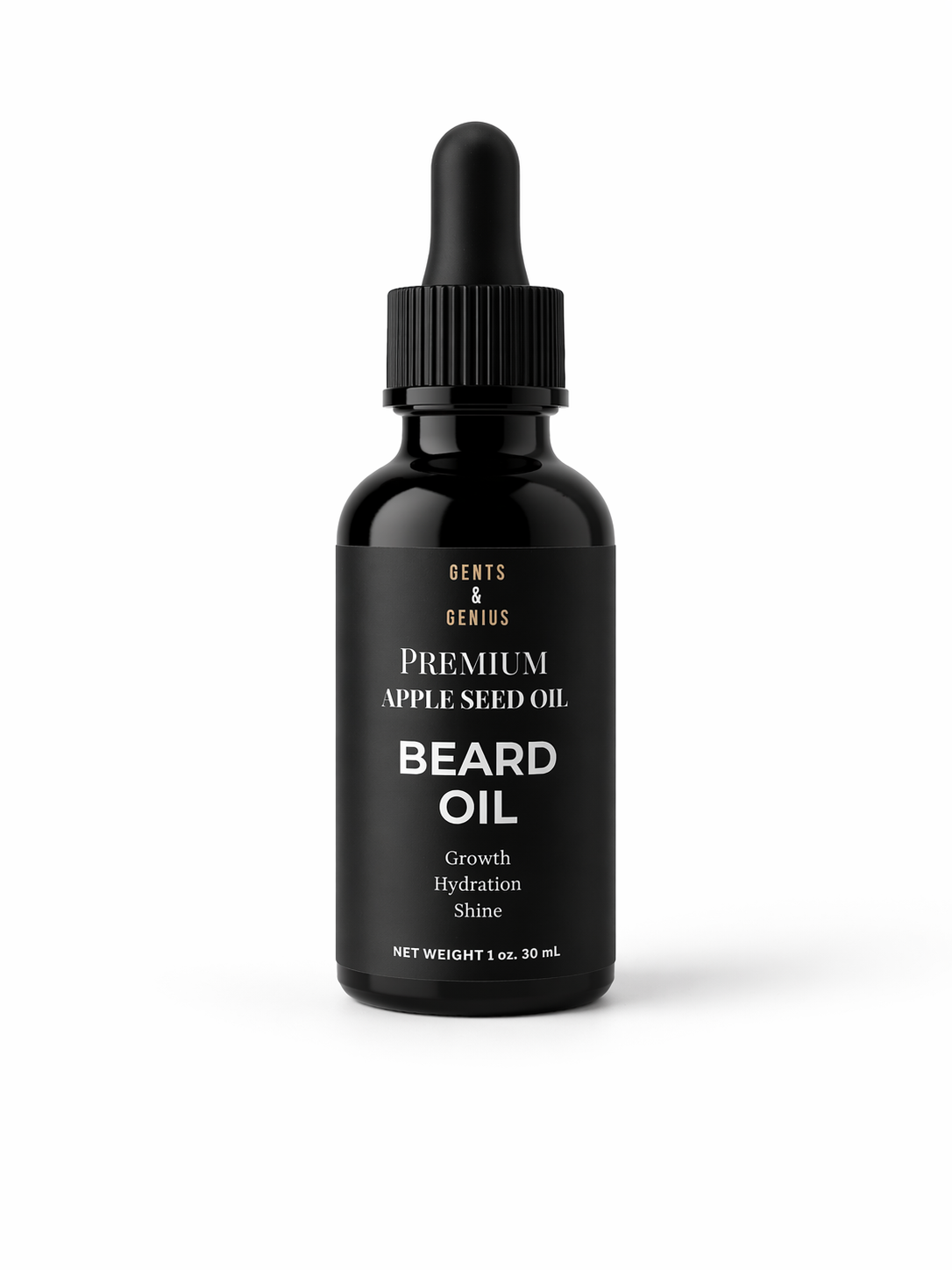 Black beard oil bottle with dropper on a white background