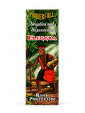 Product packaging with a person in traditional attire and text about Eleggua, a Yoruba deity.