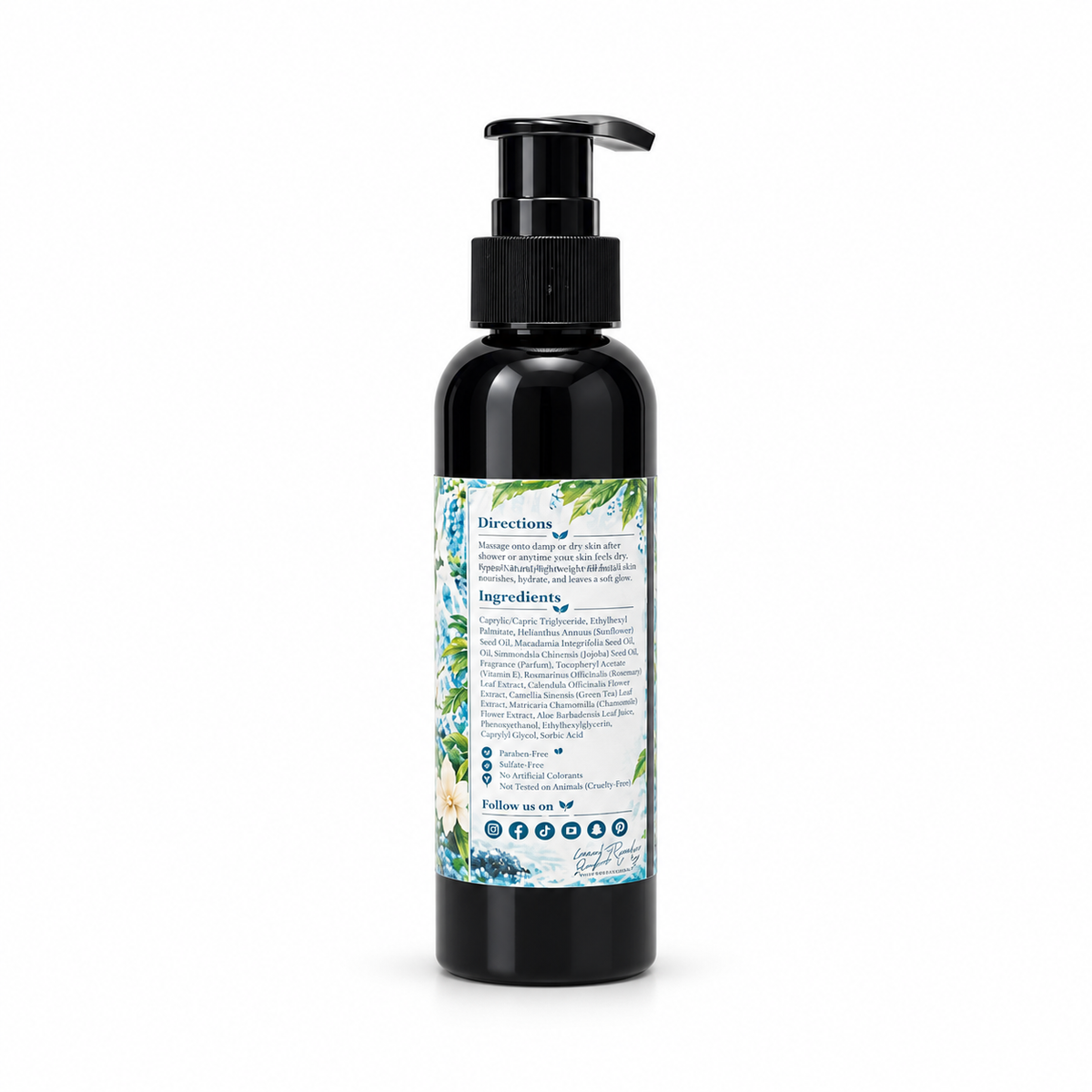 Lakay Remedies Cool Musk Body Oil 4 oz in black pump bottle with blue aquatic label – lightweight hydrating body oil with fresh aquatic and soft white musk scent.