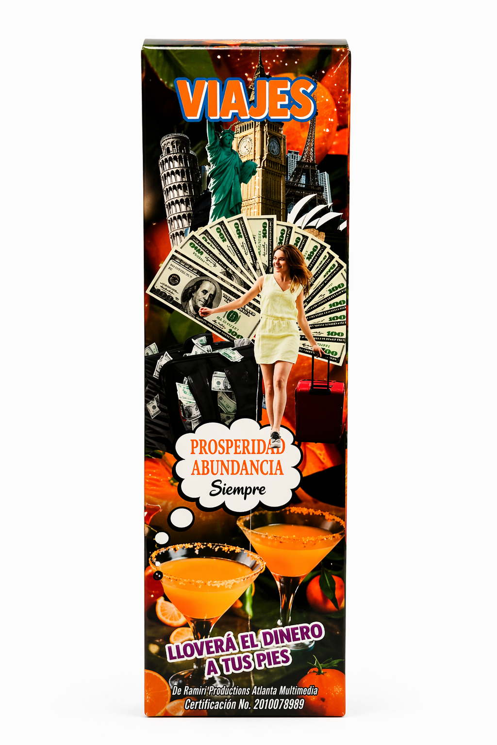 Decorative box with colorful design, text, and images on a white background