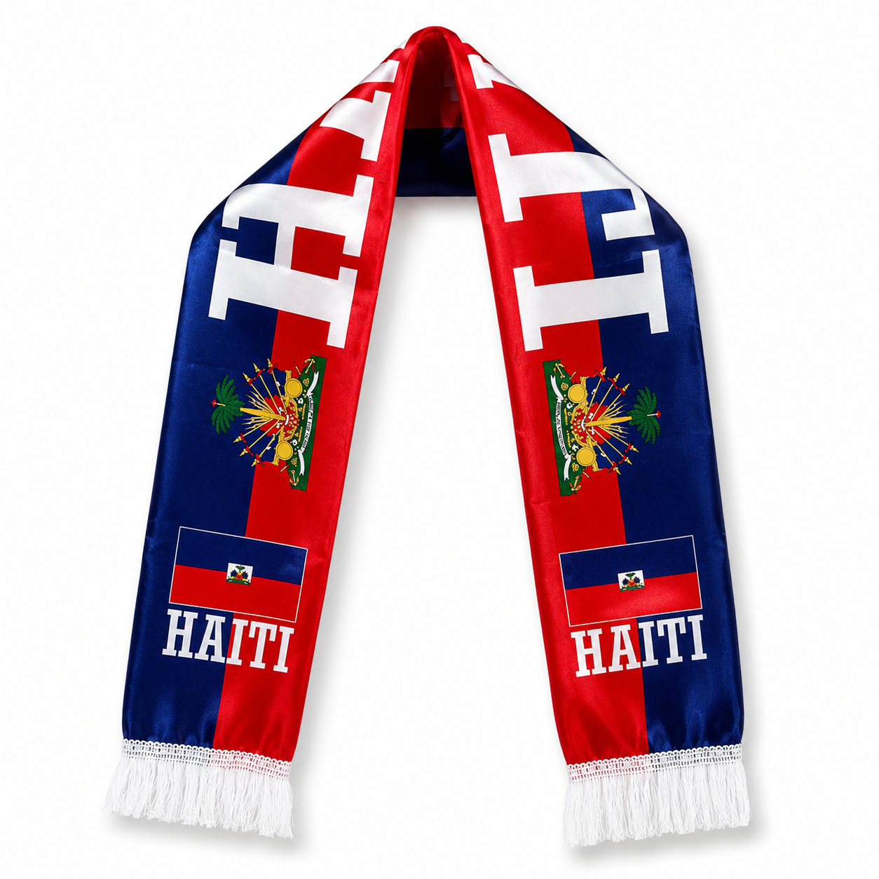 Scarf with Haiti flag design on a white background