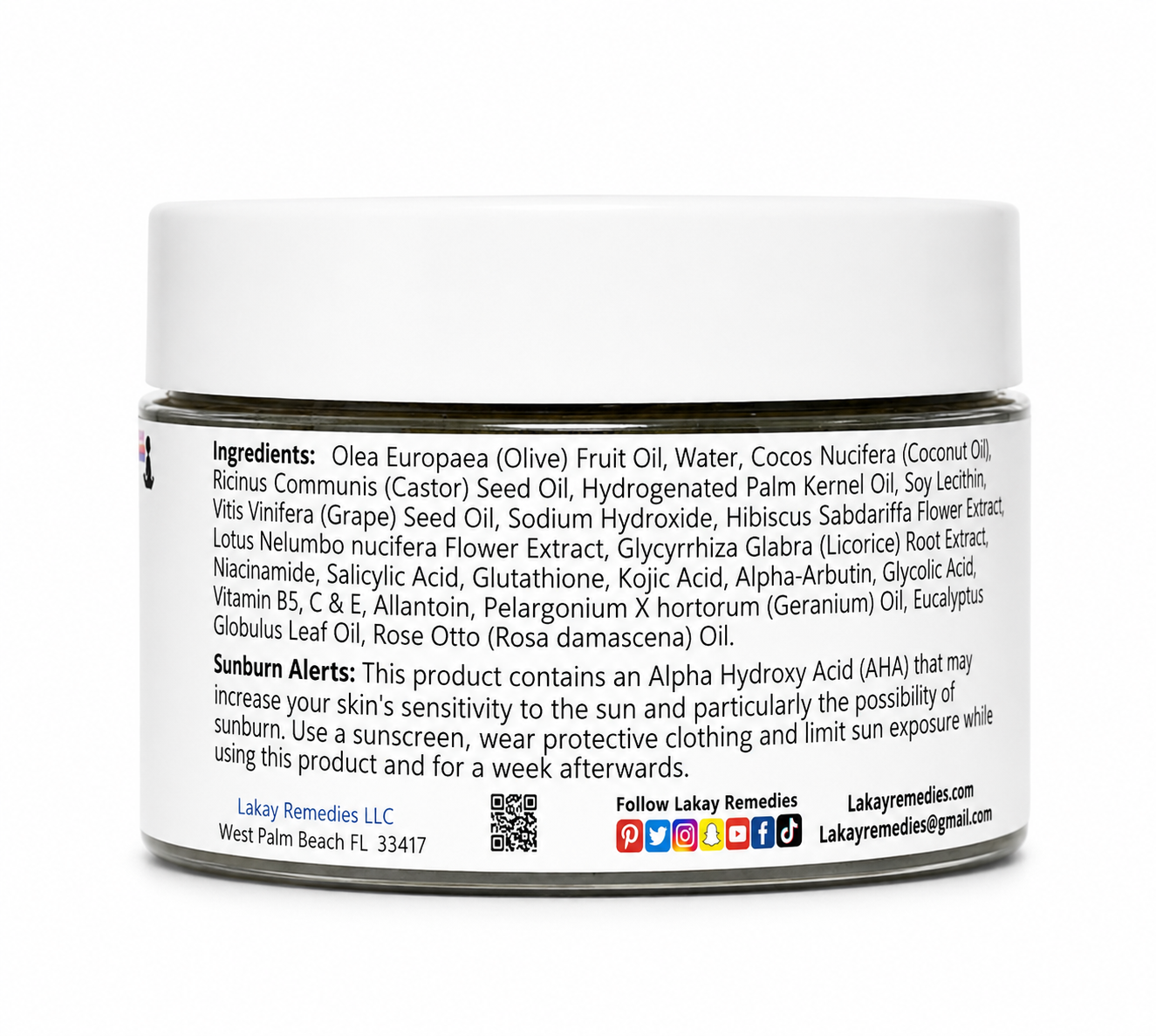 Back view of a white jar of Clear Even Tone Body Cleansing Bar, showing the detailed ingredients and sun protection warning labels on a white background.