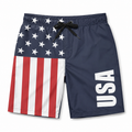 Navy swim shorts with American flag design and 'USA' text on a white background