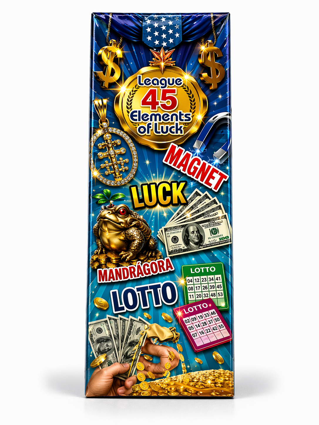 Mandragora Lotto product packaging with lottery elements and graphics.