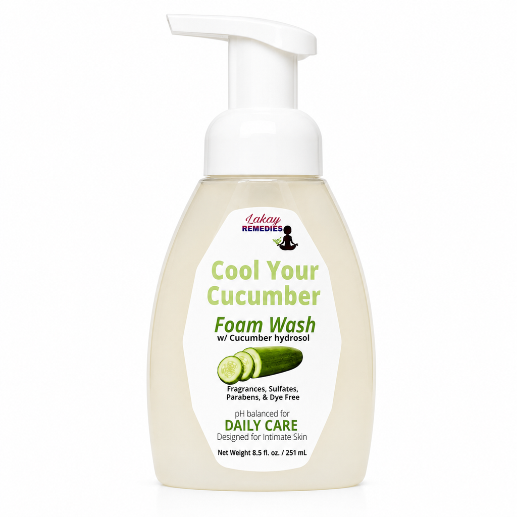 A bottle of Cool Your Cucumber Foam Wash with a white pump dispenser and a white label featuring green and black text, set against a plain white background.
