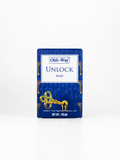 A 100g bar of Ohli-Way Unlock Soap in a blue rectangular box with a white label and a gold key graphic, set against a plain white background.