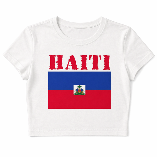 White t-shirt with Haiti text and flag design on a white background