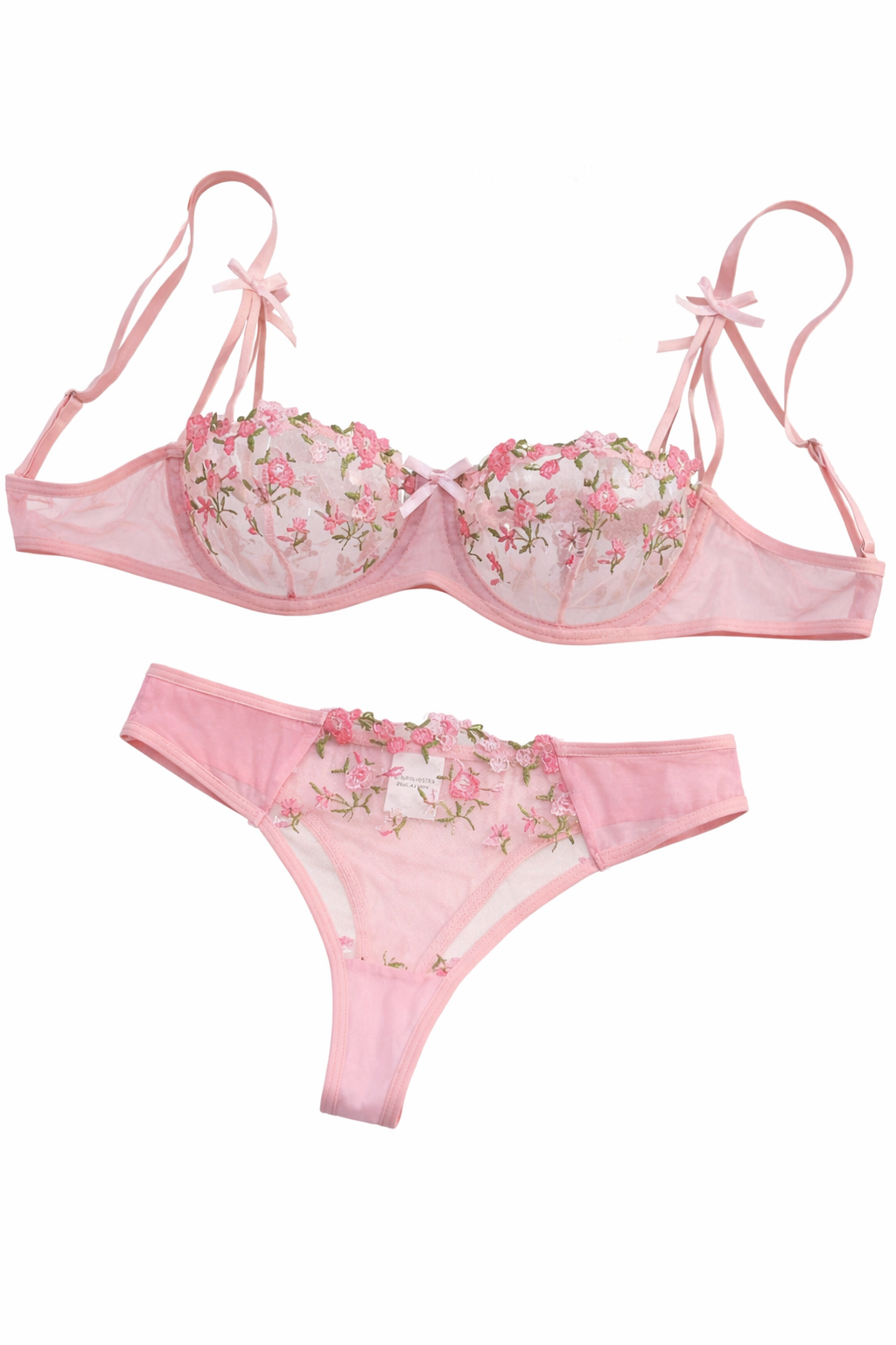 Pink Blossom Embroidered Lingerie Set