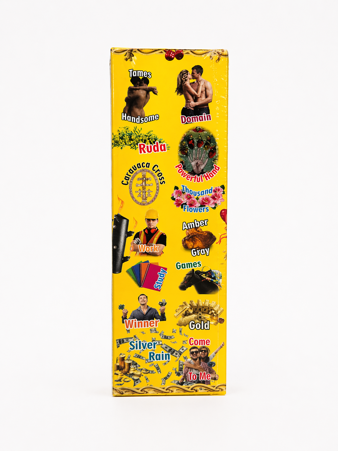 Yellow box with various graphics and text on a white background