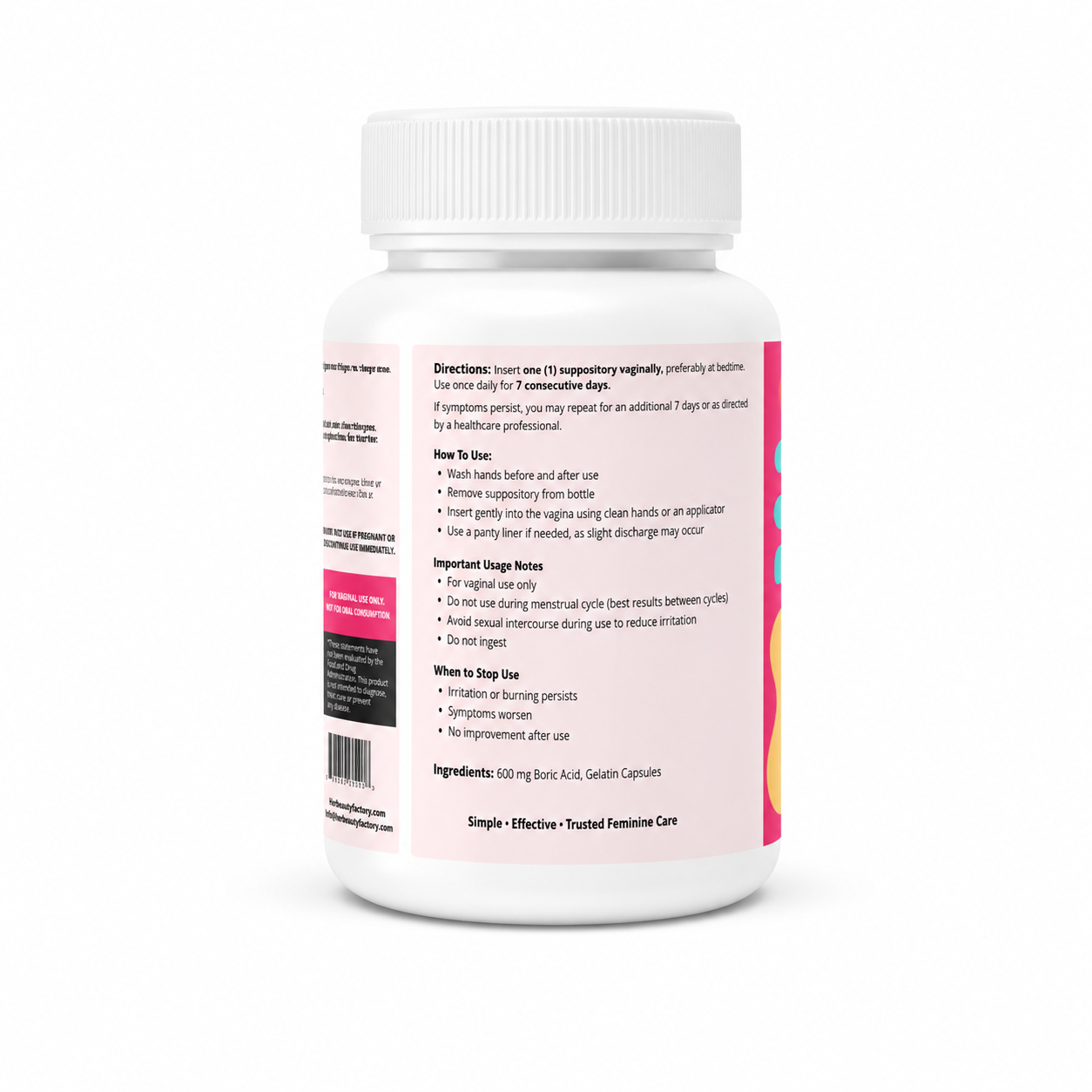 Suppositories bottle with label on a white background