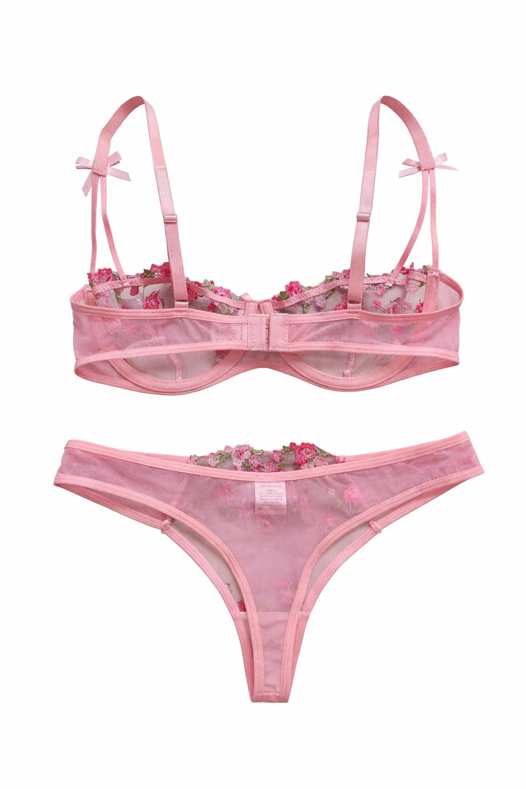 Pink Blossom Embroidered Lingerie Set