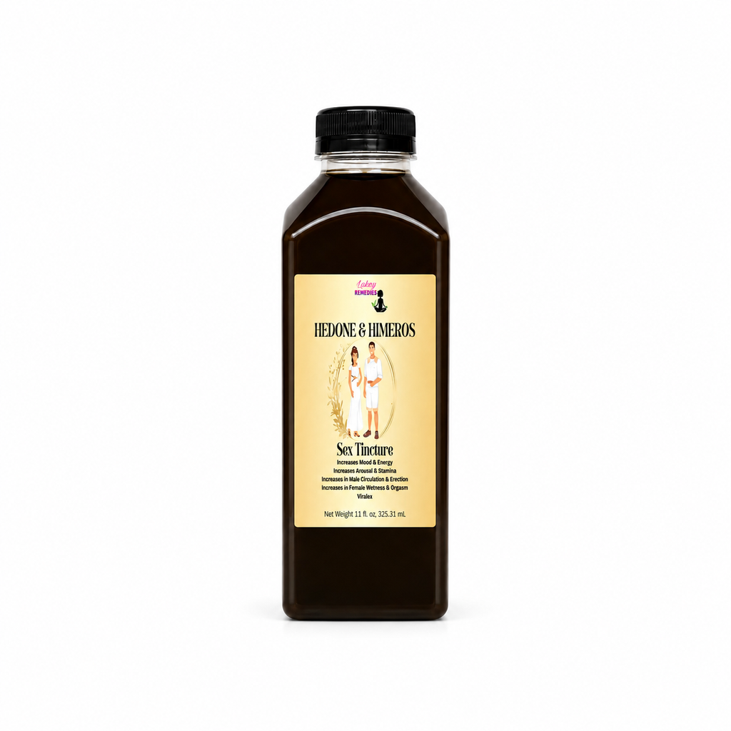 A bottle of HEMONE & HEMEBOS Sex Energizer supplement, featuring a dark brown liquid in a clear plastic bottle with a black cap and a beige label.
