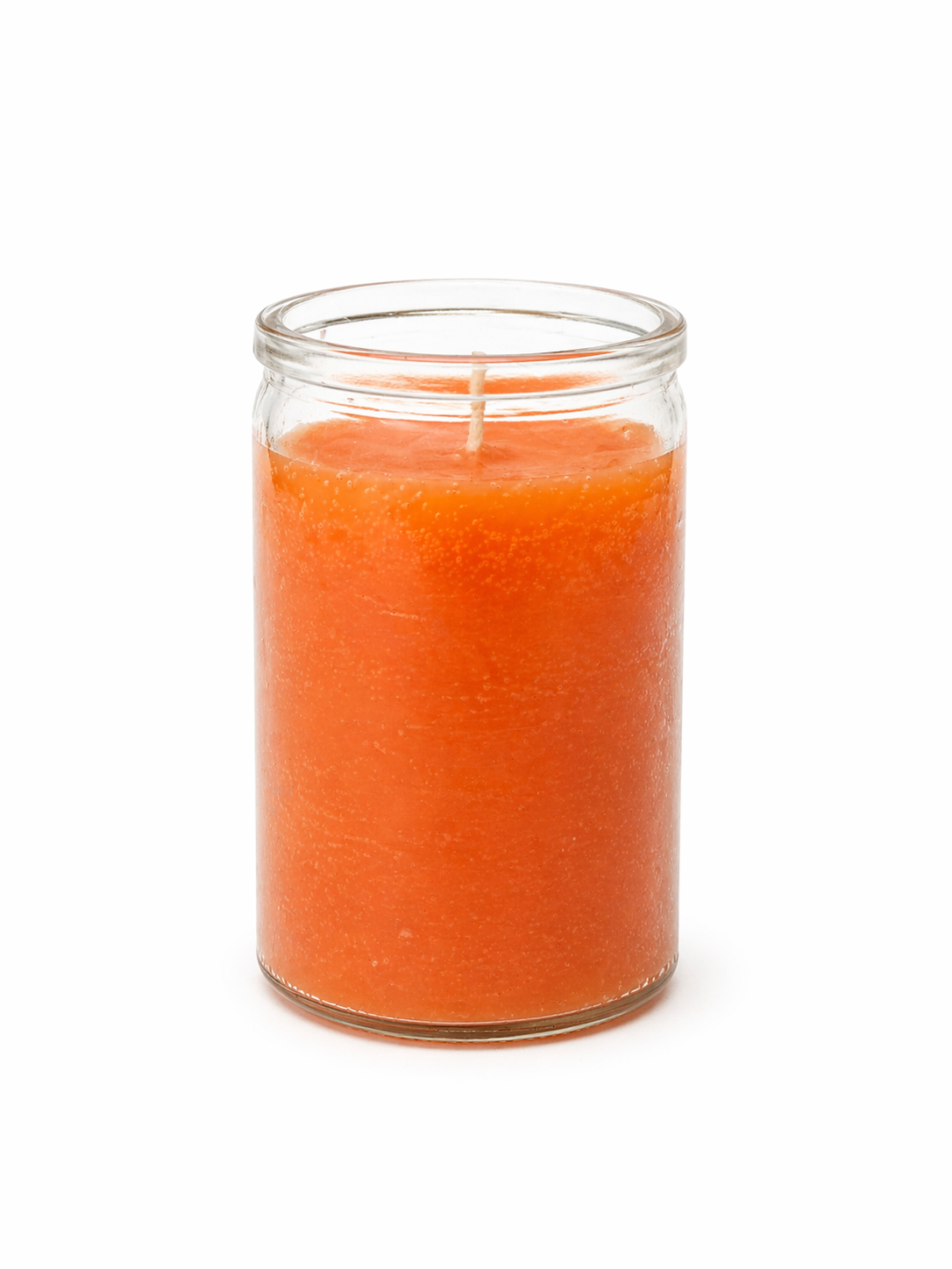 Orange candle in a glass jar on a white background