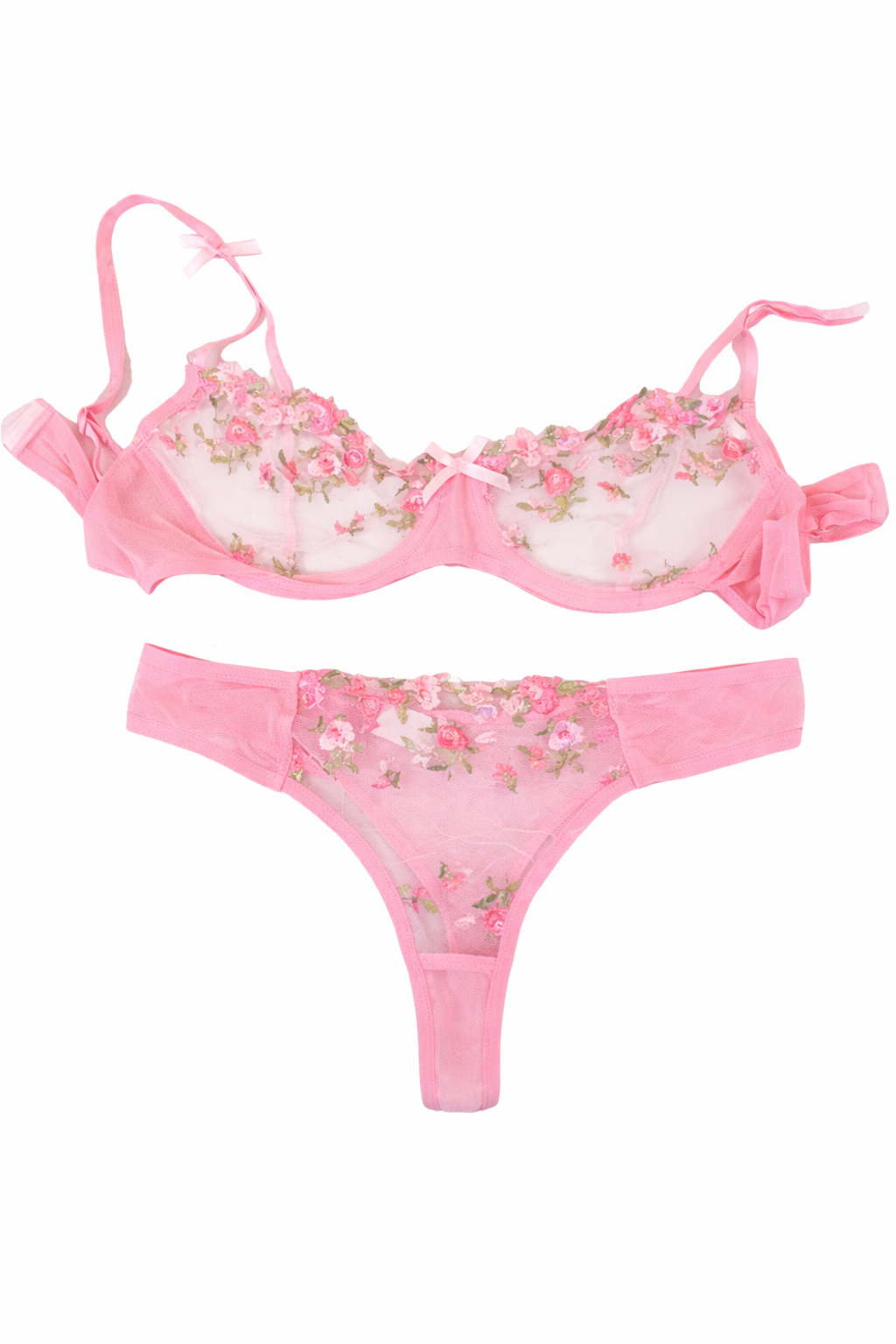 Pink Blossom Embroidered Lingerie Set