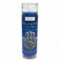 Blue candle with Hamsa design and 'Ohli-Way' branding on a white background