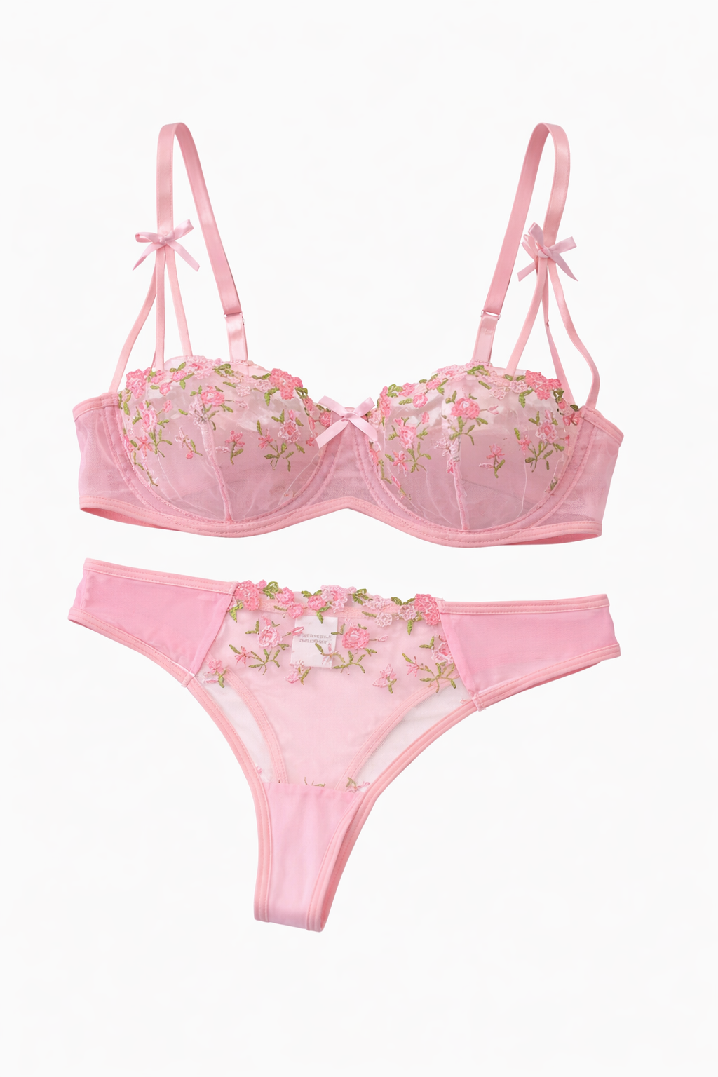 Pink Blossom Embroidered Lingerie Set