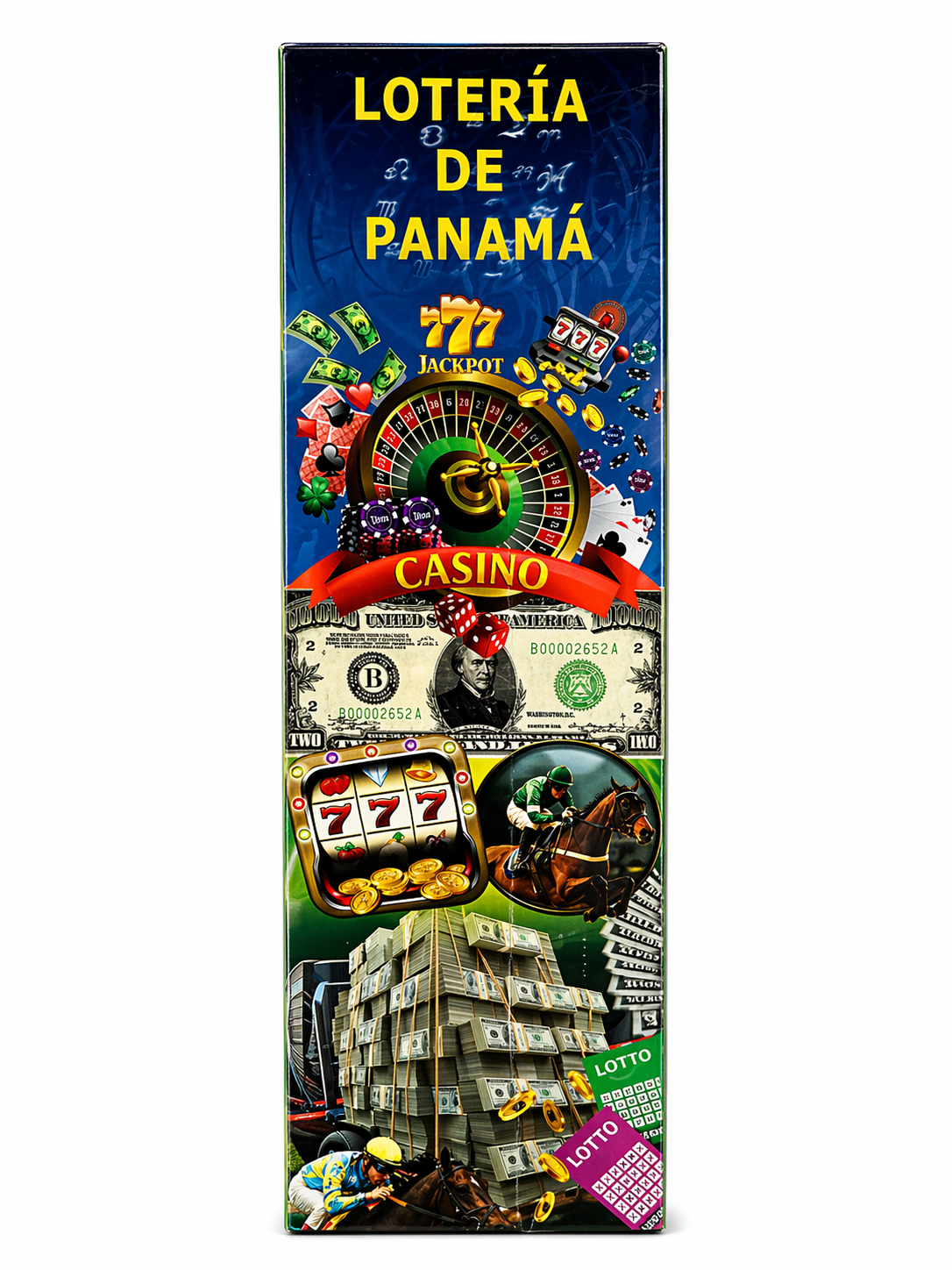 Loteria de Panama lottery ticket with casino-themed graphics on a white background