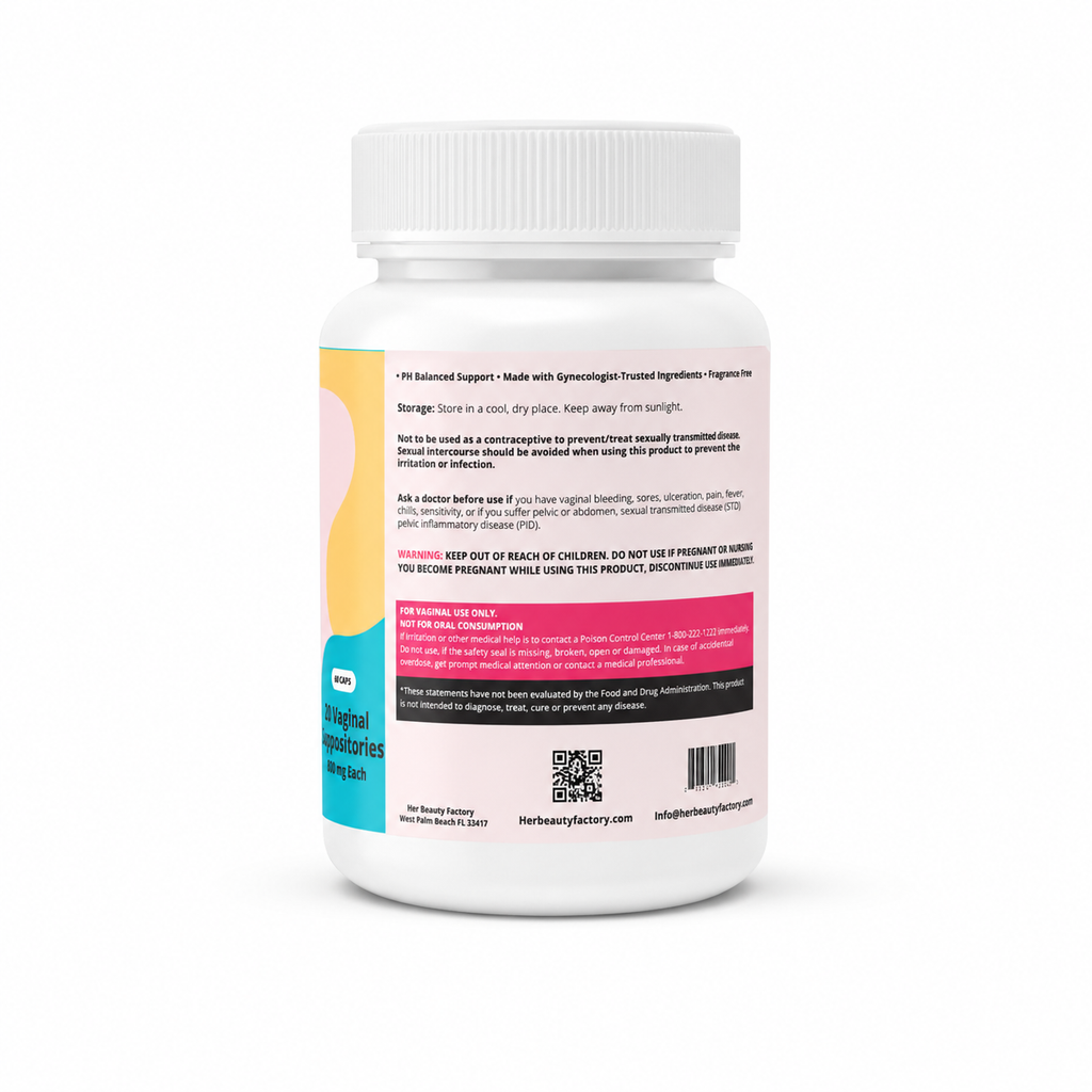 Suppositories bottle with a colorful label on a white background