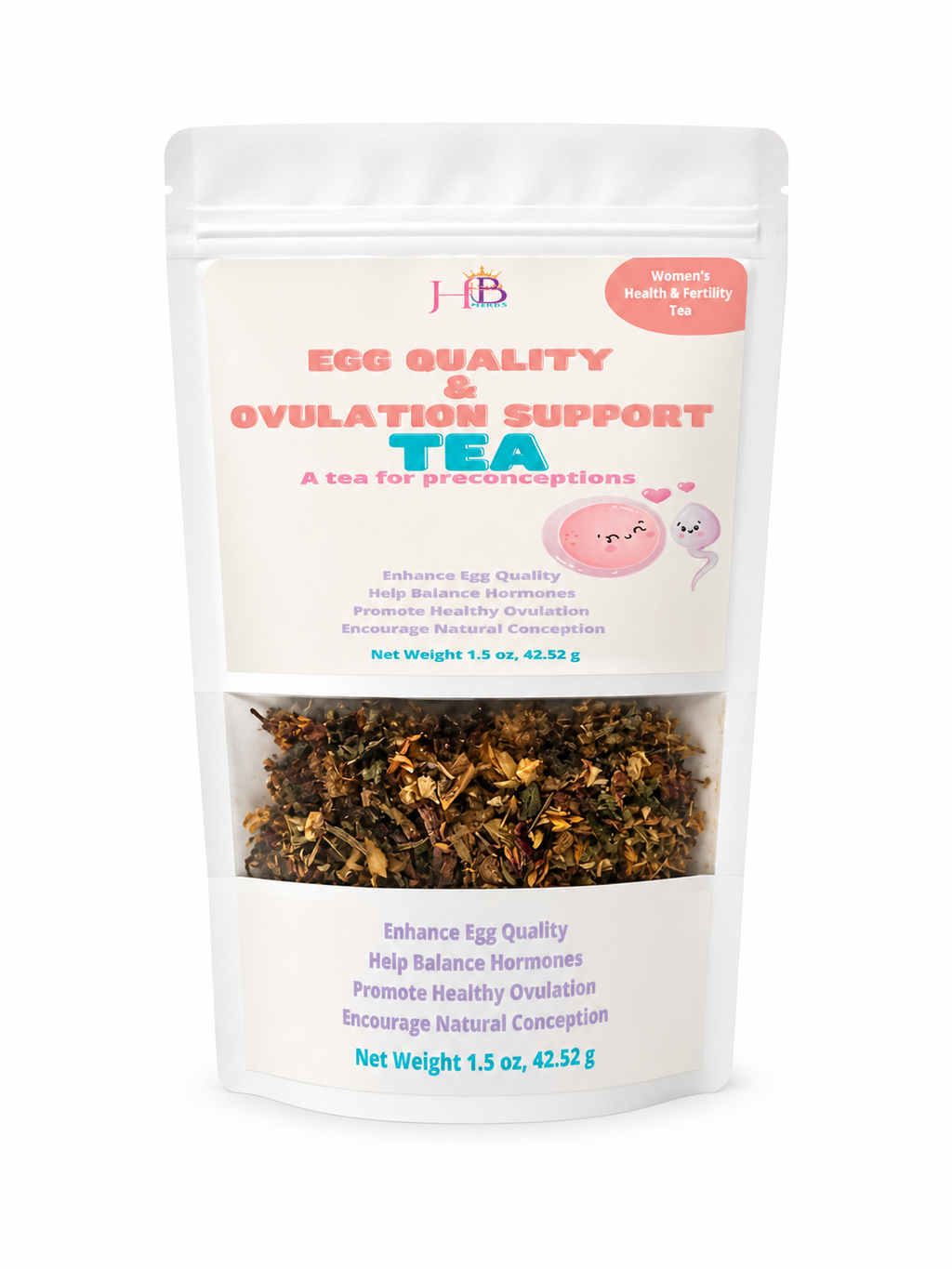 Tea package for egg quality and ovulation support on a white background