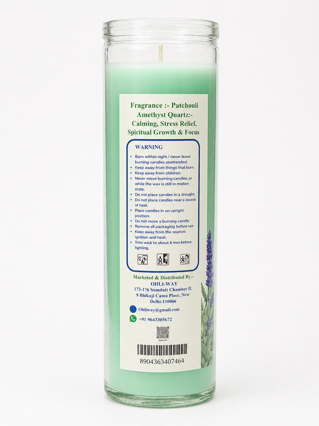 Candle with a label on a white background