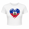 White crop top with a heart-shaped design featuring the Haitian flag on a white background