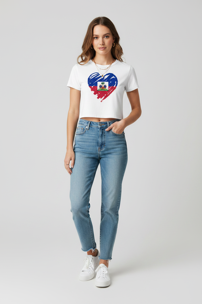 Woman Haiti Paint Heart Crop Top Shirt