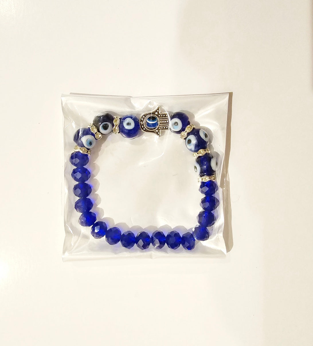 Lucky Eye, Blue Evil Eye Bead Bracelet, Hand Of Fatima Eye