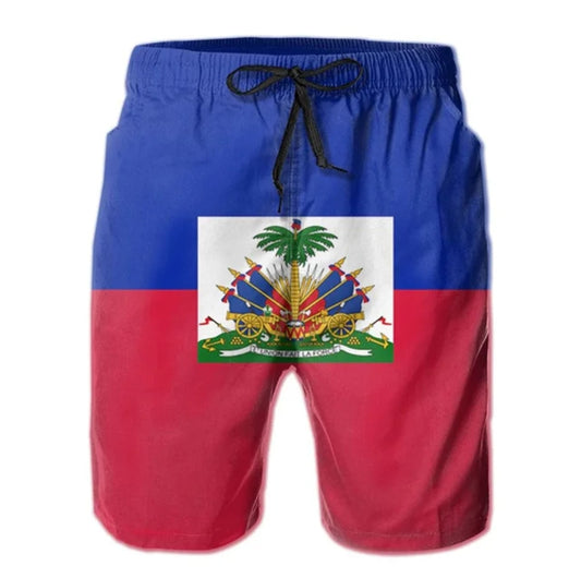 Blue & Red 3D Print Men's Haiti Flag Shorts