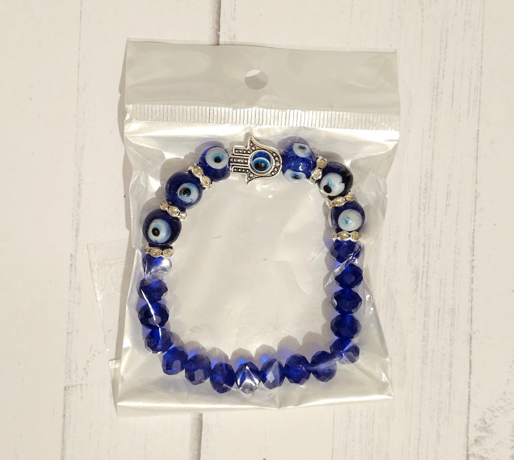 Lucky Eye, Blue Evil Eye Bead Bracelet, Hand Of Fatima Eye