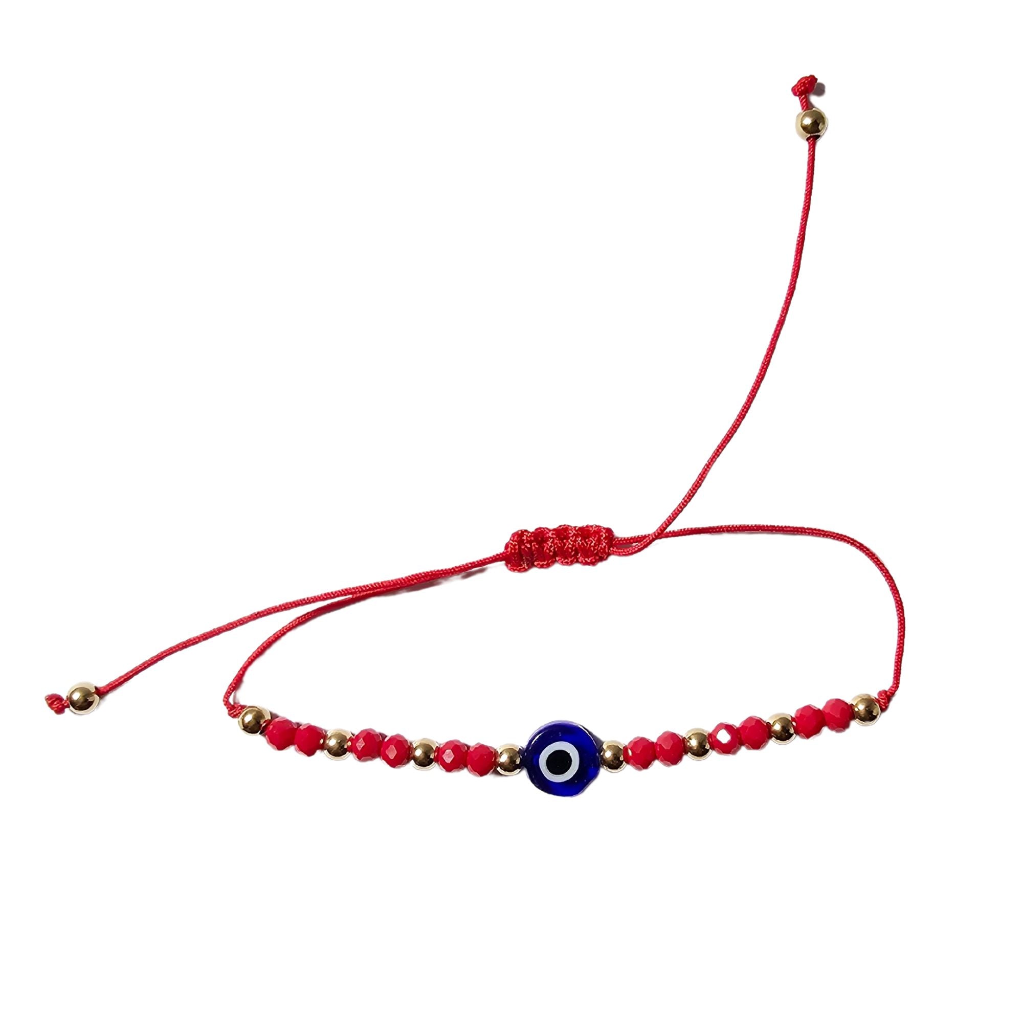 Turkish Blue Evil Eye Adjustable Red Glass Bead String Bracelet