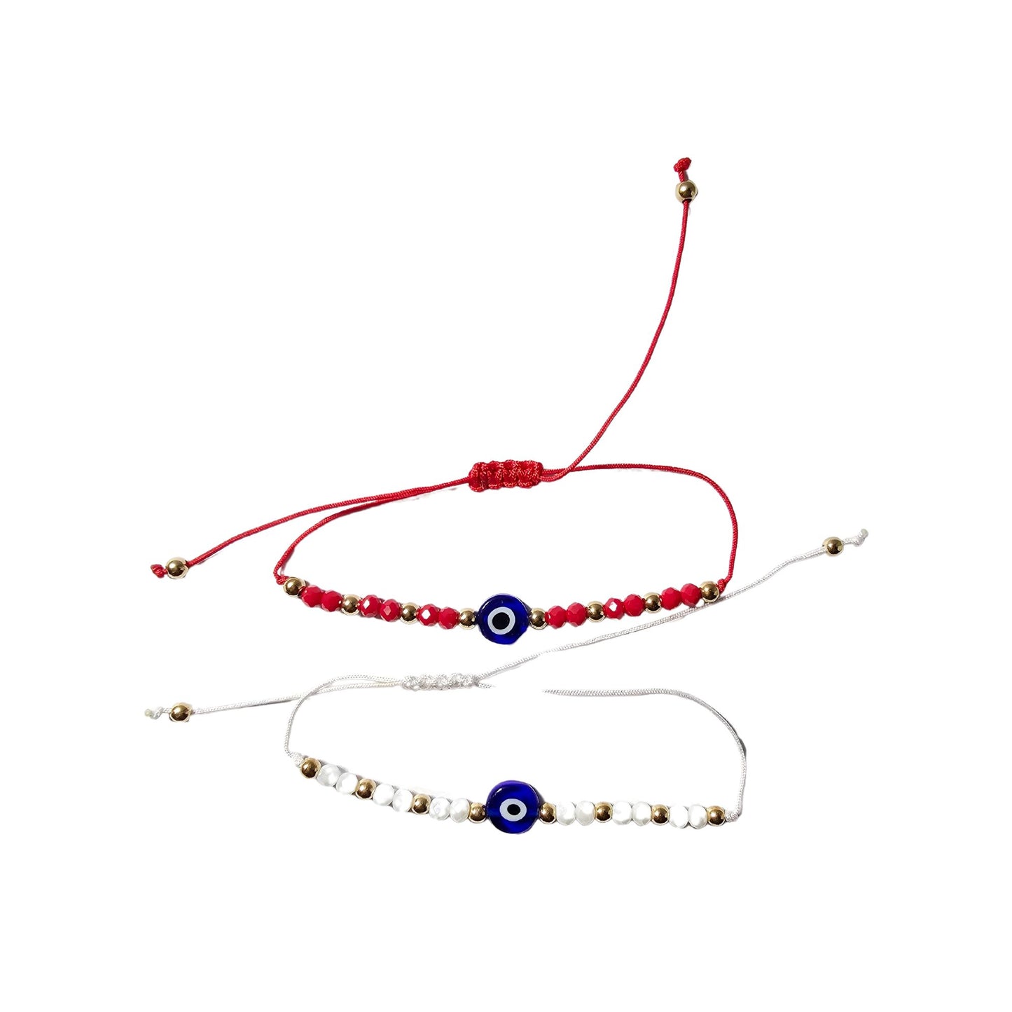 Turkish Blue Evil Eye Adjustable Glass Bead String Bracelet