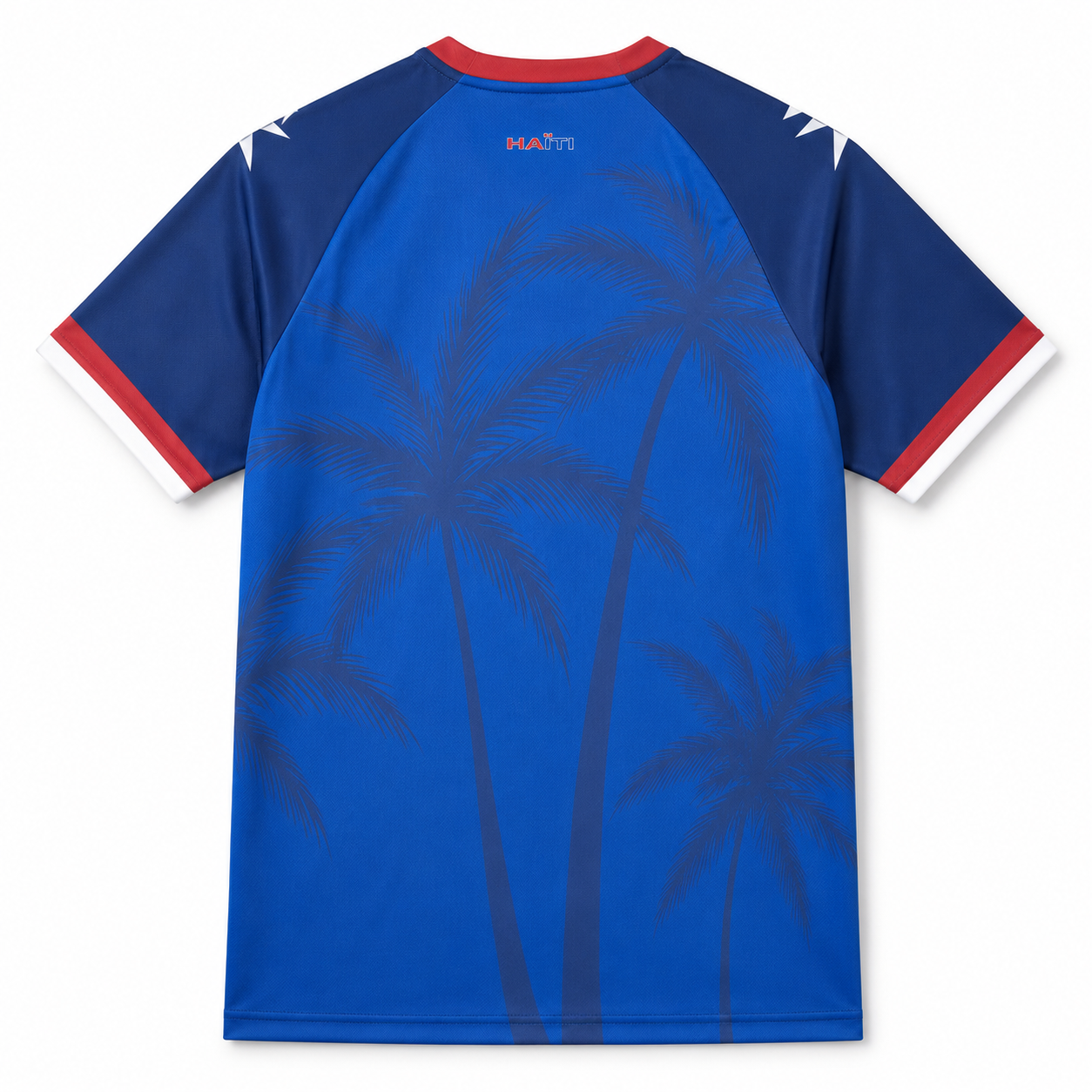 Blue shirt with palm tree design on a white background
