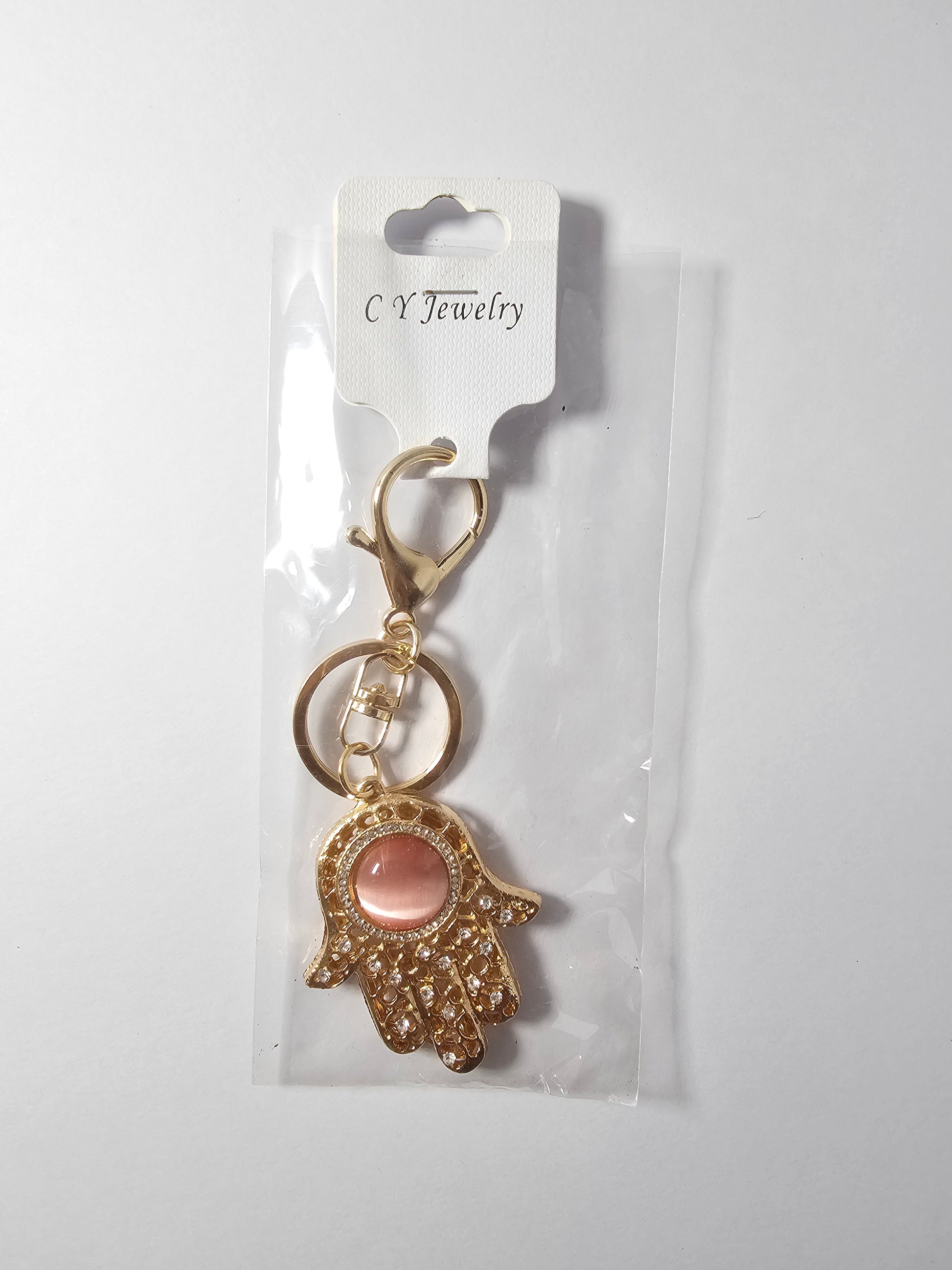 Hasma Hand with Pink Stone Keychain